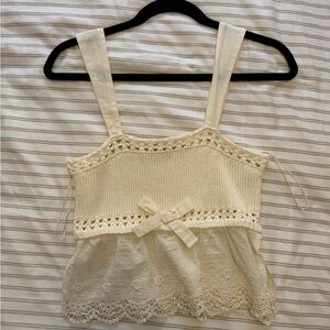 Zara Cream Lace Bow Women's Blouse